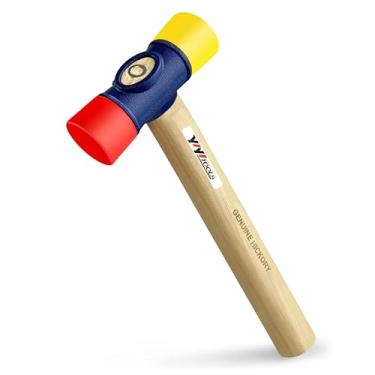 Imagem de YIYITOOLS Martelo de dupla face de 340 g, martelo de borracha dupla face, cabeça de aço de alto carbono, cabo de madeira de nogueira dura, instalação de piso para carpintaria de acampamento, colocação