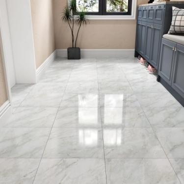 Imagem de Wallercity Piso De Vinil Impermeável Para Cozinha E Banheiro, Mármore Cinza/Branco Brilhante, 30 Cm, Removível Colante, Quartos, Porão, Linóleo, 6 Peças