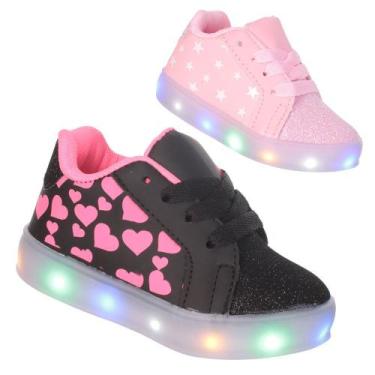 Imagem de Tenis Led Luz Pisca Glitter Feminino Bebe infantil Preto ou Rosa - PC,