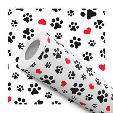 Imagem de Papel de Parede Adesivo Patinhas Cachorro Preto e Vermelho Petshop Mod