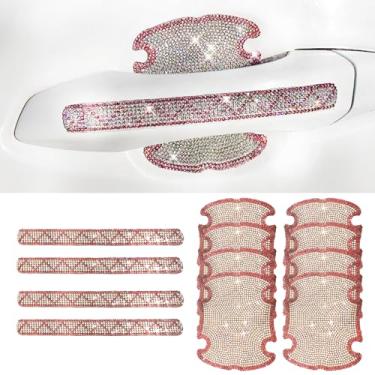 Imagem de Huoflame Adesivos de strass brilhantes para maçaneta de porta de carro – Kit refletivo anti-arranhões de 8 peças, acessórios universais brilhantes para carro para mulheres, presente de decoração de