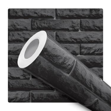 Imagem de Papel De Parede Adesivo Lavável Tijolos Preto Rústico 10m - Deliquadro