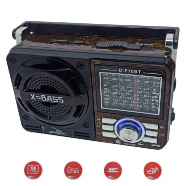 Imagem de Rádio Retrô Grasep Portátil Analógico Am/ Fm Bluetooth Usb