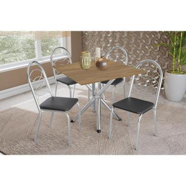 Imagem de Conjunto: Mesa Sala Jantar Volga C- Tampo De Madeira 90cm E 4 Cadeiras Holanda Cromado-nogueira - Preto - Kappesberg