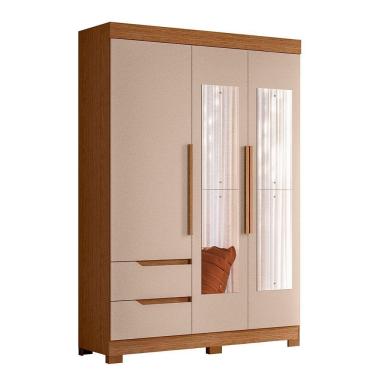 Imagem de Guarda Roupa Vivacce Solteiro 3 Portas Com Espelho Albatroz Jatobá/fendi Metallic