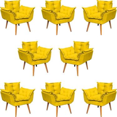 Imagem de Kit 8 Poltronas Decorativa Alice Pé Trapézio 30cm Castanho - Suede