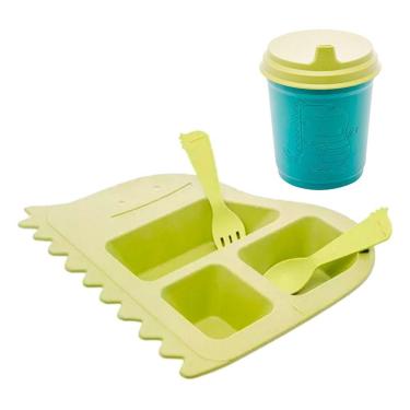 Imagem de Jogo Prato Infantil Divisórias Com Copo E Talheres Dino Baby Fibra De Bambu Pp Lyor