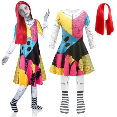 Imagem de Jossicaoo Fantasia Sally para meninas, festa de Halloween, roupa de cosplay para meninas, roupa de Natal infantil com peruca