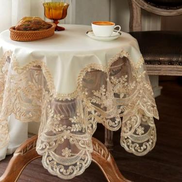Imagem de ARTABLE Toalha de mesa retangular de renda à prova d'água com borda requintada de macramê para decoração de festa de casamento, cozinha, feriados (champanhe, 91 x 91 cm)