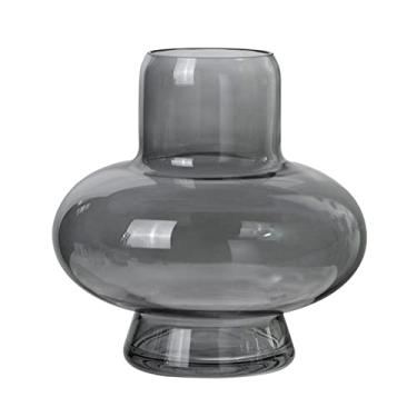 Imagem de Yalych Vaso de vidro cinza Tsparent em forma de lanterna, sala de estar, escritório, café, flor de tulipa rosa, 10,5 * 10,5 * 20 cm (Cor: A, Tamanho: 10,5 * 10,5 * 20 cm) Decoração de casa