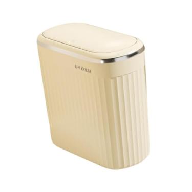 Imagem de Bothyi Lixeira de banheiro com tampa, lixeira premium à prova d'água, cesto de lixo para debaixo da mesa, armário, pia, ateliê, lavanderia, vaso, Creme Branco