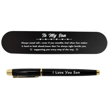 Imagem de TANWIH Presente para filho da mãe e do pai - Conjunto de canetas gravadas com caixa de citação inspiradora - I Love You Son presente de aniversário, formatura, Natal, presente Alawys Stand Tall