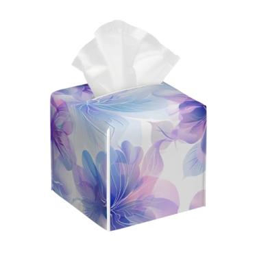 Imagem de Porta-lenços de couro quadrado à prova d'água flor mandala roxo organizador de papel facial com cinto inferior cubo estojo de lenços para mesa, banheiro, escritório, mesa, carro, decorativo