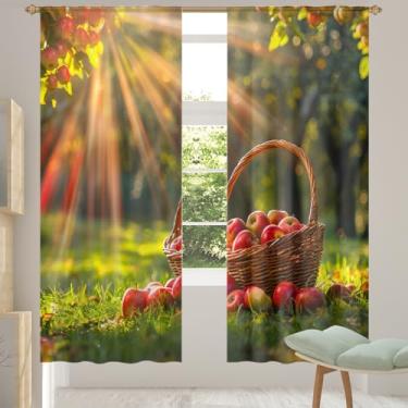 Imagem de 2 conjuntos de painéis de maçã outono árvore transparente cortinas transparentes arejadas com filtro leve painéis de cortina leve cortina de porta janela para sala de estar, quarto, jantar, 84