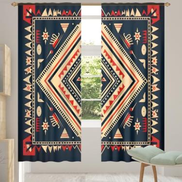 Imagem de 2 conjuntos de painéis boho étnico asteca retrô cortinas transparentes arejadas com filtro leve painéis de cortina leve cortina de porta janela para sala de estar, quarto, jantar, 84 polegadas de