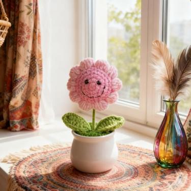 Imagem de 1 peça de flores artificiais de girassol com sorriso vibrante, perfeito para decoração de mesa de escritório e painel de carro, presente ideal de aniversário para o dia das mães, charmoso (rosa)