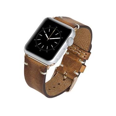 Imagem de Venito Pulseira de couro premium Sarno para Apple Watch Series 10, 9, 8, 7, 6, 5, 4, 3, 2, 1 e SE, marrom antigo com ferragens de aço inoxidável ouro rosa