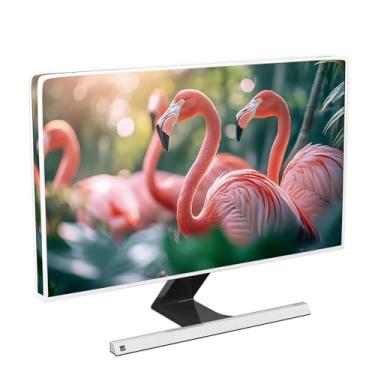 Imagem de Baocicco Capa protetora contra poeira para monitor de flamingo tropical rosa 56, 61, 61 cm, plantas verdes, antiestática, LCD-sedoso HD, capa protetora contra poeira compatível com iMac 24, PC de 22