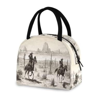 Imagem de Blueangle Lancheira isolada à prova de vazamento - Bolsa de almoço reutilizável com design de caubói do oeste americano, recipiente compacto para alimentos para escritório, viagens e atividades ao ar