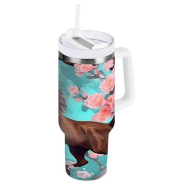 Imagem de xigua Copo Majestic Horse 1,134 g com tampa e canudo, aço inoxidável de vácuo duplo isolado garrafa de água esportiva suporte para copo de café de viagem à prova de vazamento para bebida gelada