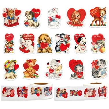 Imagem de Whaline 1000Pcs Valentine's Day Stickers Roll Seal Stickers Retro Heart Animal Self-Adhesive Label Decals for Holiday Envelope Invitation Card Gift Decor