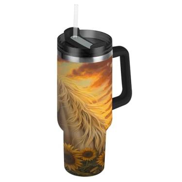 Imagem de SEHANY Copo Majestic Horse 1,134 g com tampa e canudo, aço inoxidável de vácuo duplo isolado garrafa de água esportiva suporte para copo de café de viagem à prova de vazamento para bebida gelada