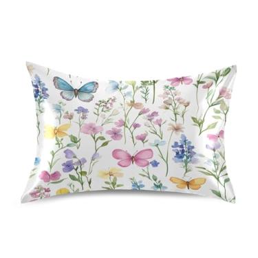 Imagem de Blueangle Fronha de cetim aquarela flores silvestres para cabelo e pele, fronha de seda, tamanho Queen (50,8 x 76,2 cm) - Capas de almofada de cetim refrescantes com fecho de envelope (275)