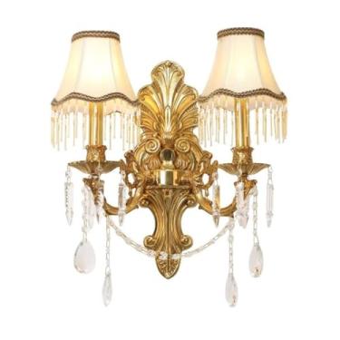 Imagem de Luminária de parede francesa estilo europeu, toda em cobre e cristal, ideal para cabeceira de cama, sala de estar rústica, sala de jantar, hotel, corredor criativo e escada (dupla iluminação