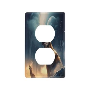 Imagem de Blueangle Placa de parede Wolf Duplex Outlets, tamanho padrão, placas de cobertura de tomada elétrica de 1 gangue para decoração de quarto de escritório em casa, 4,53 x 2,76 polegadas (683)