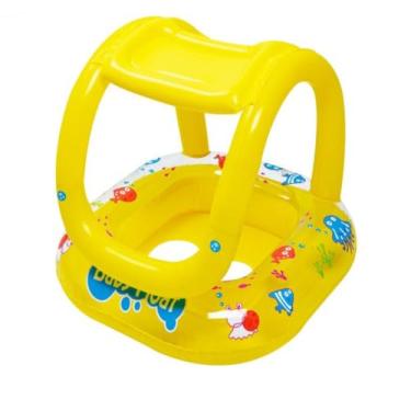 Imagem de Kit com 2 Unidades Boia Inflável para Bebê com Cobertura Solar, Azul, PVC, 66x66 cm, Assento com Proteção, Acima de 12 Meses