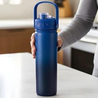 Imagem de Garrafa Térmica Inox Azul 700ml Mantém Bebidas Frias 24 h e Quentes 12 h Portátil para Café Água Chá Viagens Trabalho Academia Escritório Escola Antivazamento