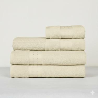 Imagem de Kit Toalha de Banho e Rosto 5 Pçs 100% Algodão 480 g/m2 Fio Penteado - Luxo, maciez e alta absorção - Marfim