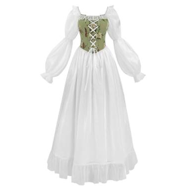 Imagem de NSPSTT Vestido renascentista branco feminino vestido de fada fantasia medieval vitoriana, verde, G