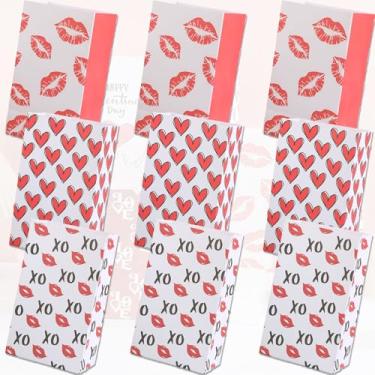 Imagem de 9 peças de sacos de presente de dia dos namorados, 3 estilos, sacos de papel kraft para troca de presentes e lembrancinhas de festa A