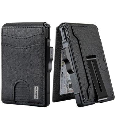 Imagem de Carteira de couro com bloqueio de RFID minimalista não tecido para hom