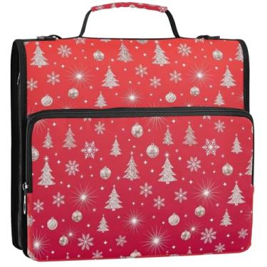 Imagem de Árvore de Natal branca cintilante, 3 anéis, 3 anéis, bolsa organizadora com zíper, com alça para armazenamento escolar, estojo com alça, 34,5 x 31,5 x 9 cm