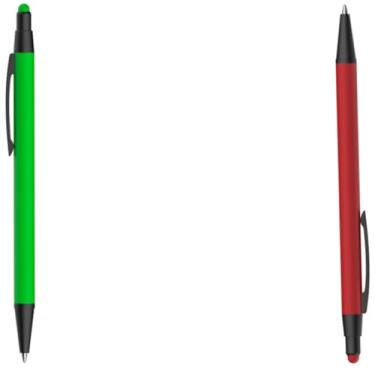 Imagem de Caneta esferográfica em metal Emborrachada com ponta touch escrita em azul. Design moderno e Anotações (Verde e Vermelho)