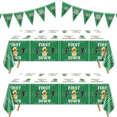 Imagem de First Down Banner Decoração de Toalha de Mesa de Primeiro Ano para Meninos Decorações de Festa de Primeiro Aniversário, Artigos de Festa de 1º Aniversário de Futebol