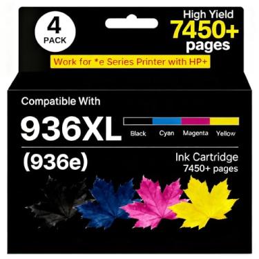 Imagem de Cartuchos de tinta 936XL 936 para impressoras HP (pacote com 4) Substituição para cartuchos de tinta HP 936 de alto rendimento para OfficeJet Pro 9125e 9120e 9135e 9128e 9122e 9730, preto ciano