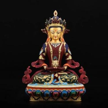 Imagem de FENNYYAR Amitayus Longevidade pintada a cores da Tailândia, 16 cm 16 cm, ornamento de estátua de Buda de cobre Tathagata