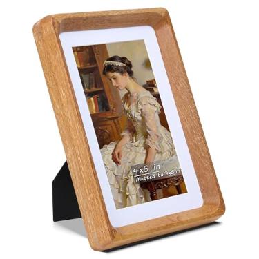 Imagem de Gdfmsc Porta-retrato de 10 x 15 cm com tapete para 7 x 12 cm, canto arredondado feito à mão com vidro verdadeiro, moldura de parede e mesa de galeria de fotos vertical ou horizontal