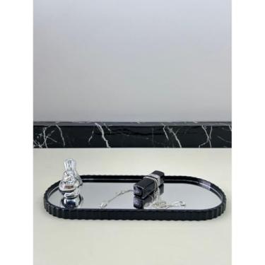 Imagem de Bandeja Espelhada Decorativa para Banheiro e Lavabo Preta e Dourada Multiuso (Preto（J90261))
