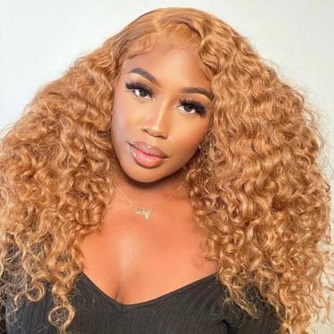 Imagem de Peruca Hihmarm Loira Mel Onda Profunda Bob Cabelo Humano 13x6 HD Lace Front Perucas de Cabelo Humano Pré-Depilado Use e Go Deep Curly Front Wig Perucas Loira Mel Encaracoladas 18 Polegadas