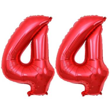 Imagem de GFIURNJVVBJH Balão gigante jumbo número 44 de 101 cm para decoração de festa de aniversário, aniversário de casamento, celebração de formatura, vermelho, 44