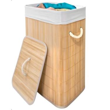 Imagem de Cesto Dobrável com Tampa e Forro de Bambu, 40x30x50cm, Ideal para Guardar Roupa Suja(1pcs 40 * 30 * 50CM)