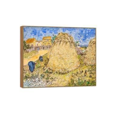 Imagem de BMZFYBS Vincent van Gogh Famosa pintura em tela de arte de parede pronta para pendurar. Trigo. Imagem em moldura de madeira para decoração de sala de estar 90 x 108 cm 35 x 42 pol
