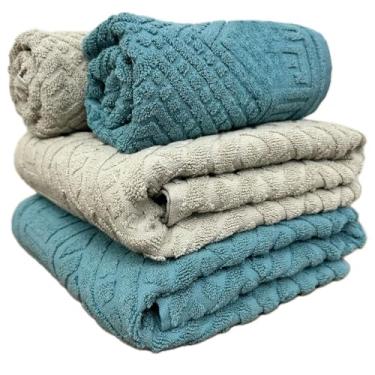 Imagem de Jogo de Toalhas Banhão Gigante 100% Algodão Extra Soft 4 Peças Alta Absorção para Banho (KAKI 1446 AZUL 1495)