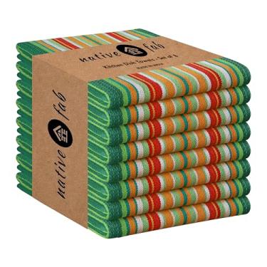 Imagem de Native Fab Toalhas de cozinha mexicanas listradas de salsa, pacote com 8, 45 x 71 cm, 100% algodão, panos de prato macios e super absorventes para secar pratos, uso diário na cozinha, reutilizáveis