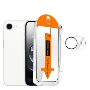 Imagem de 1 protetor de tela de vidro temperado para iPhone 16e com 1 pacote de protetor de lente de câmera, dureza 9H, sem bolhas, compatível com capa