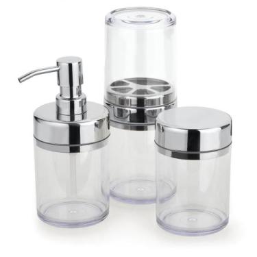 Imagem de Kit Banheiro Acessórios Lavabo Acquaset Transparente 3 Peças Porta Esc